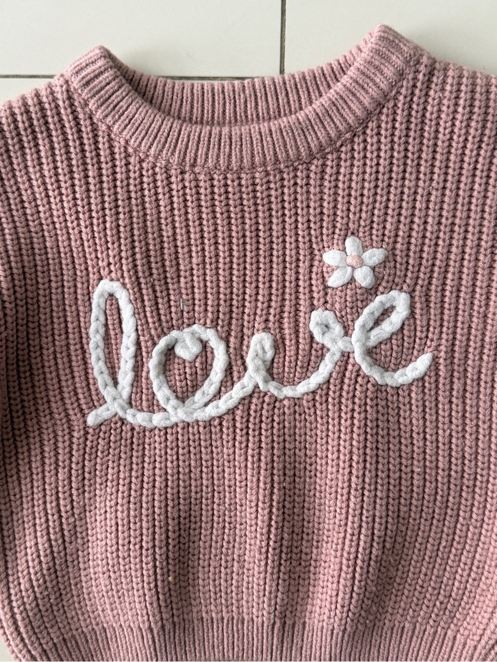 Pink Knit 'Love' Embroidered Women's Sweater